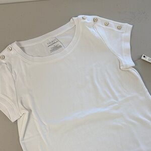 Talbots White Short-Sleeve Tee with Shoulder Buttons